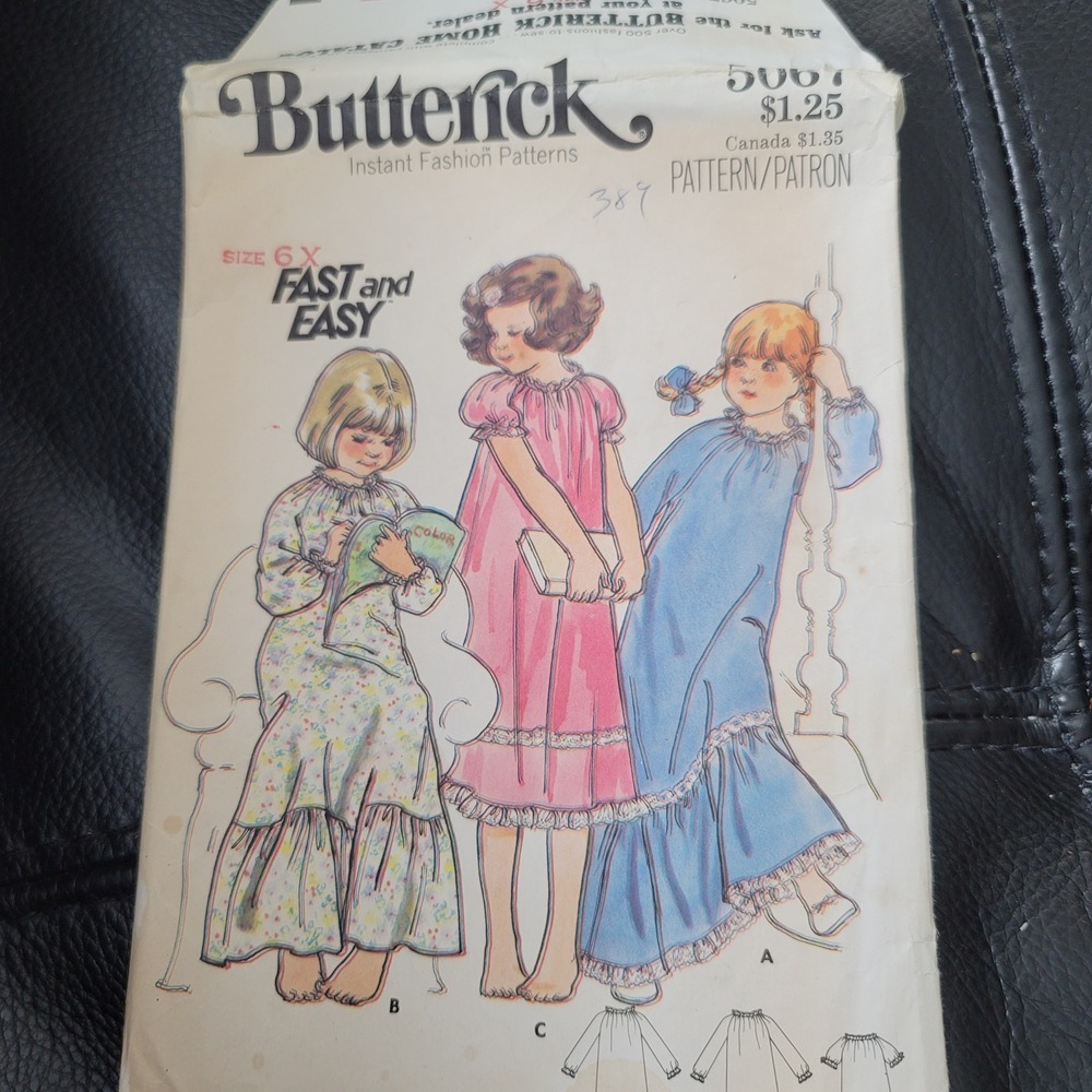 Vintage Butterick 5067 Girls Nightgown Sewing Pattern Size 6X Fast and Easy